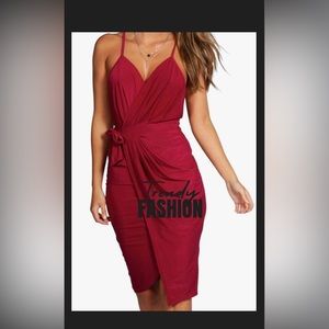 WRAP OVER EXPOSED SIDE DETAIL SLINKY MIDI DRESS!